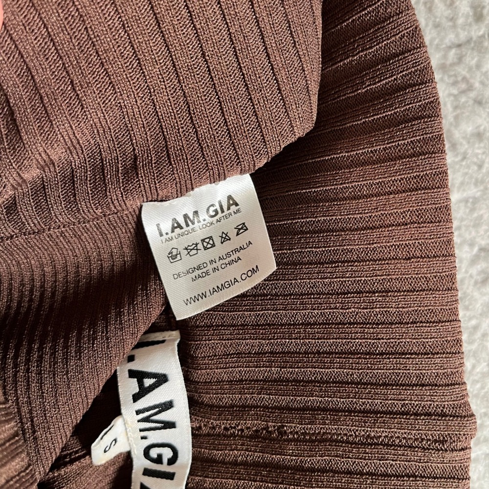 I.AM.GIA Brown Ribbed Knit Flare Pants Side Slit Small Drawstring High Rise - Picture 4 of 11